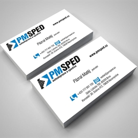 Vizitky firmy PMSPED. Grafický návrh logotypu a vizitky.
